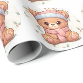 Cute Kawaii Teddy Bear Winter Wrapping Paper Cadeaupapier (Rol Hoek)