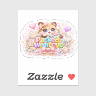 Cute Kawaii Teddybeer Met Liefde-pinpictogram Sticker