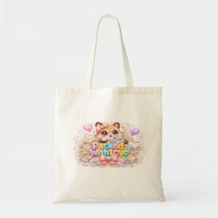 Cute Kawaii Teddybeer Met Liefde-pinpictogram Tote Bag