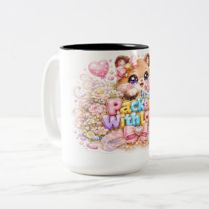 Cute Kawaii Teddybeer Met Liefde-pinpictogram Tweekleurige Koffiemok