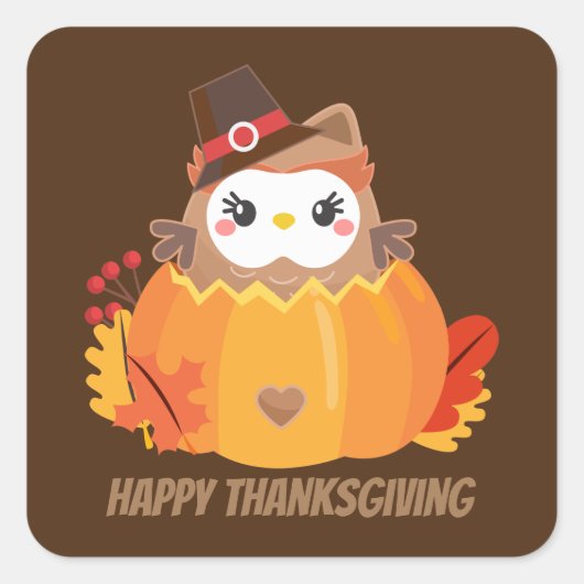 Cute Kawaii Thanksgiving voegt bericht toe Vierkante Sticker (Voorkant)