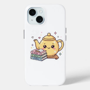Cute Kawaii Theepot Studie Notities Journal Boeken iPhone 15 Case
