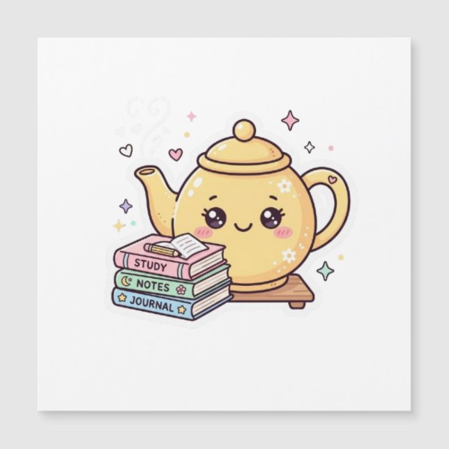 Cute Kawaii Theepot Studie Notities Journal Sticke (Voorkant)
