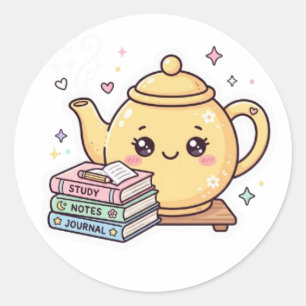 Cute Kawaii Theepot Studie Notities Journal Sticke Ronde Sticker