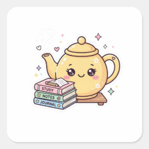 Cute Kawaii Theepot Studie Notities Journal Sticke Vierkante Sticker