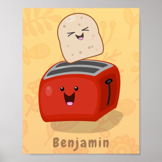 Cute kawaii toast and red toaster cartoon poster (Voorkant)