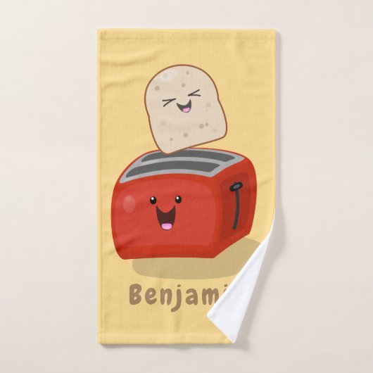 Cute kawaii toast en red toaster cartoon bad handdoek (Handdoek)