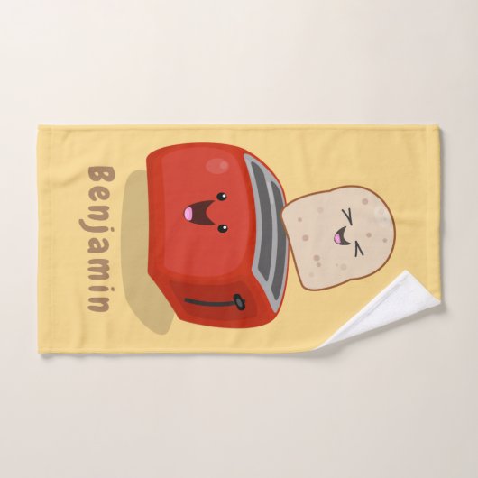 Cute kawaii toast en red toaster cartoon bad handdoek (Handdoek)