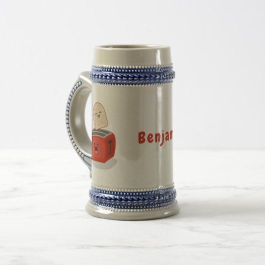 Cute kawaii toast en red toaster cartoon bierpul (Voorkant links)