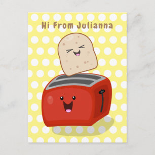Cute kawaii toast en red toaster cartoon briefkaart