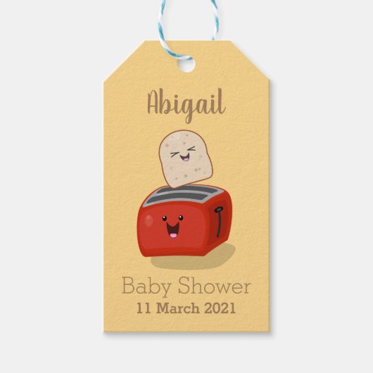 Cute kawaii toast en red toaster cartoon cadeaulabel (Voorkant)