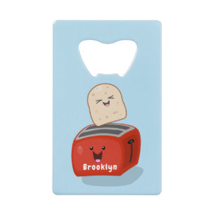 Cute kawaii toast en red toaster cartoon creditkaart flessenopener