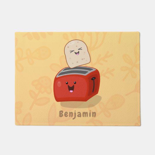 Cute kawaii toast en red toaster cartoon deurmat (Voorkant)