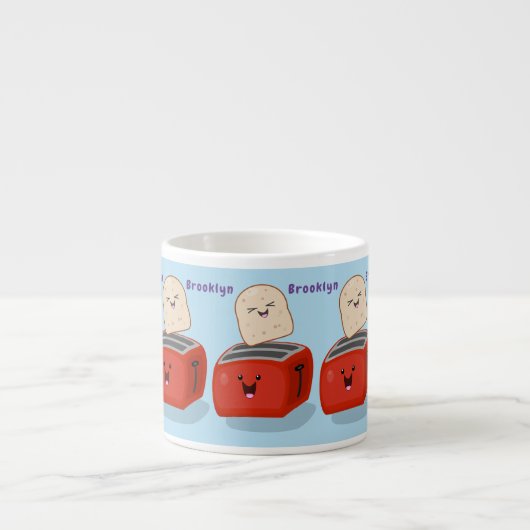 Cute kawaii toast en red toaster cartoon espresso kop (Voorkant)