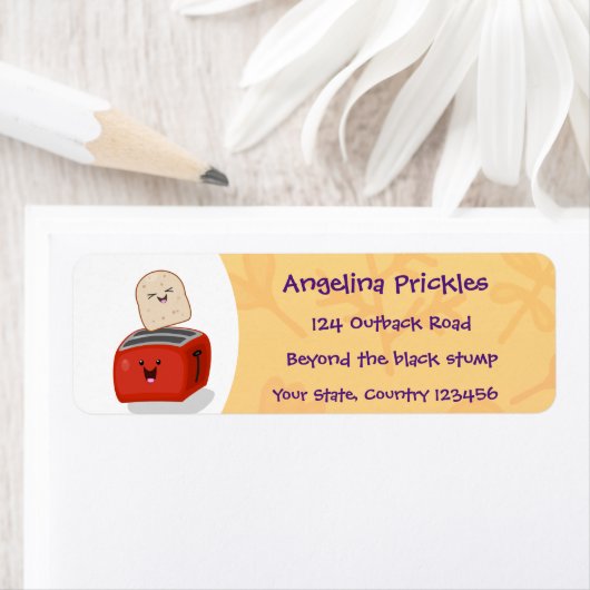 Cute kawaii toast en red toaster cartoon etiket (Insitu)