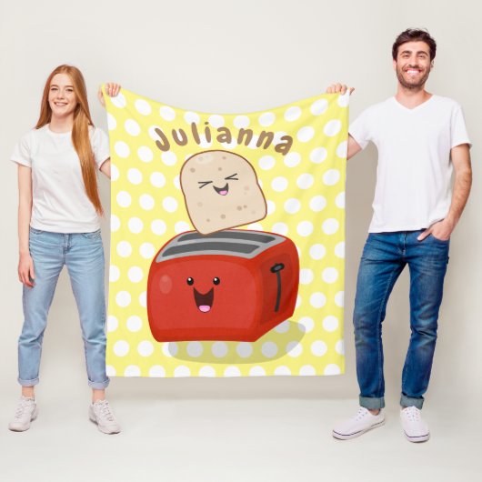 Cute kawaii toast en red toaster cartoon fleece deken (In situ)