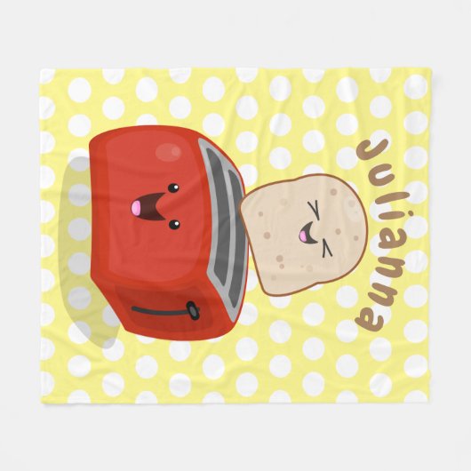 Cute kawaii toast en red toaster cartoon fleece deken (Voorkant (Horizontaal))