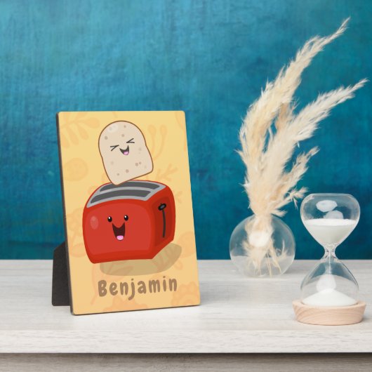 Cute kawaii toast en red toaster cartoon fotoplaat (Zijkant)