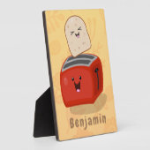 Cute kawaii toast en red toaster cartoon fotoplaat (Zijkant)