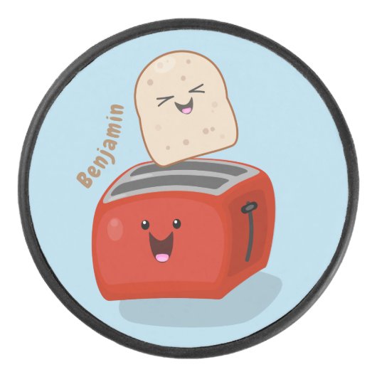 Cute kawaii toast en red toaster cartoon hockey puck (Voorkant)
