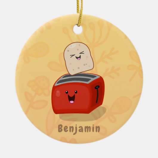 Cute kawaii toast en red toaster cartoon keramisch ornament (Voorkant)
