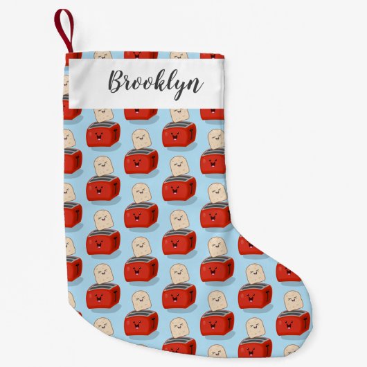 Cute kawaii toast en red toaster cartoon kleine kerstsok (Voorkant)