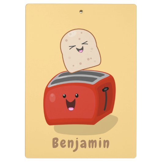 Cute kawaii toast en red toaster cartoon klembord (Achterkant)