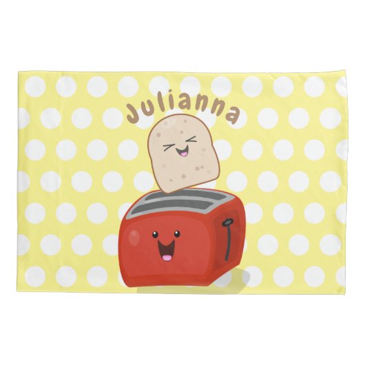 Cute kawaii toast en red toaster cartoon kussensloop (Achterkant)