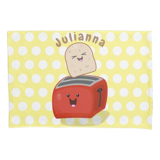Cute kawaii toast en red toaster cartoon kussensloop (Voorkant)