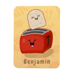 Cute kawaii toast en red toaster cartoon magneet