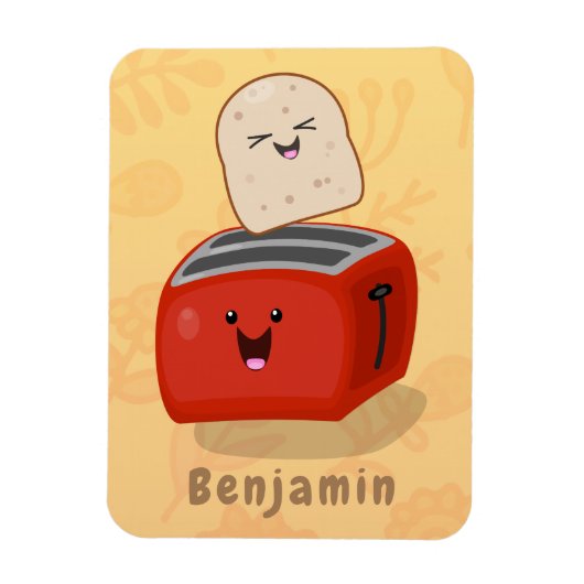 Cute kawaii toast en red toaster cartoon magneet (Verticaal)