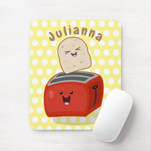 Cute kawaii toast en red toaster cartoon muismat (Met muis)