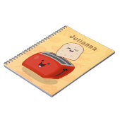Cute kawaii toast en red toaster cartoon notitieboek (Linkerzijde)