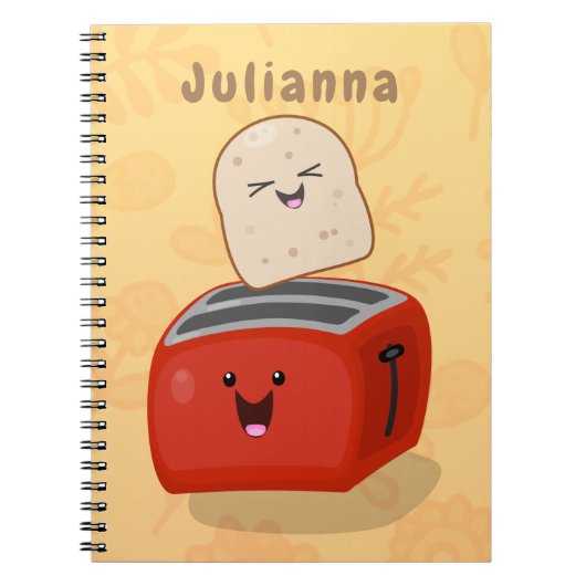 Cute kawaii toast en red toaster cartoon notitieboek (Voorkant)