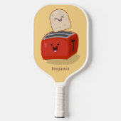 Cute kawaii toast en red toaster cartoon pickleball paddle (Achterkant)