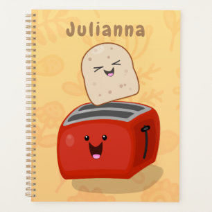 Cute kawaii toast en red toaster cartoon planner