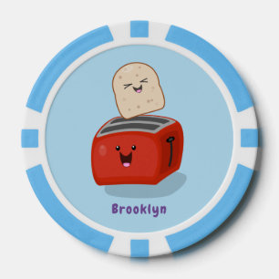 Cute kawaii toast en red toaster cartoon poker chips