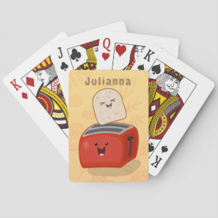 Cute kawaii toast en red toaster cartoon pokerkaarten