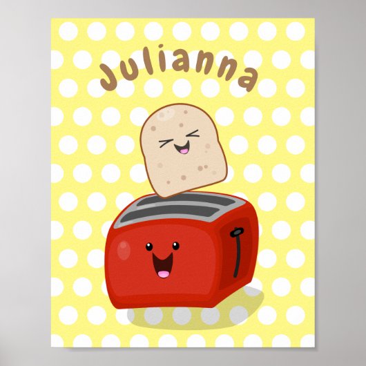 Cute kawaii toast en red toaster cartoon poster (Voorkant)