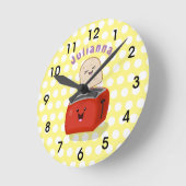 Cute kawaii toast en red toaster cartoon ronde klok (Hoek)