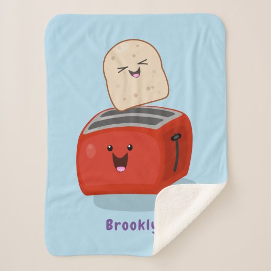 Cute kawaii toast en red toaster cartoon sherpa deken (Voorkant)