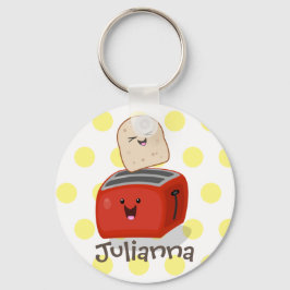 Cute kawaii toast en red toaster cartoon sleutelhanger