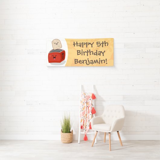 Cute kawaii toast en red toaster cartoon spandoek (Insitu)
