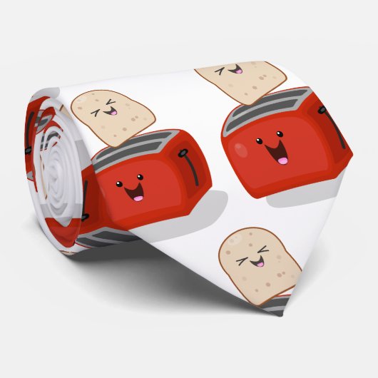Cute kawaii toast en red toaster cartoon stropdas (Opgerold)