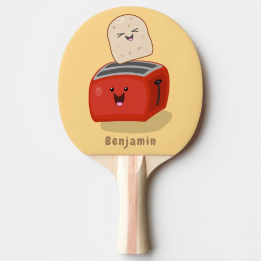 Cute kawaii toast en red toaster cartoon tafeltennisbatje (Voorkant)