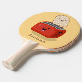Cute kawaii toast en red toaster cartoon tafeltennisbatje (Voorkant Gekanteld)