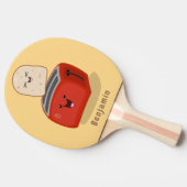 Cute kawaii toast en red toaster cartoon tafeltennisbatje (Zijkant)