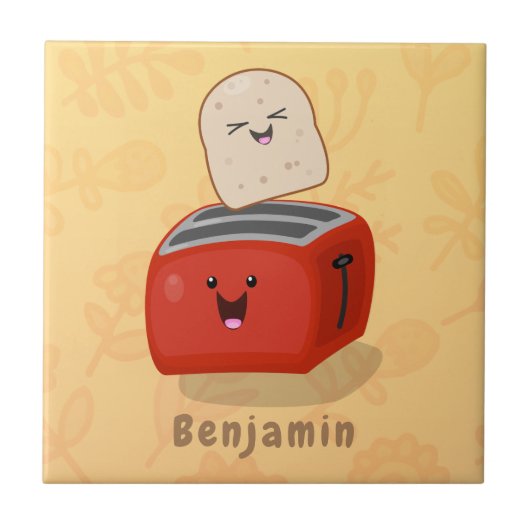 Cute kawaii toast en red toaster cartoon tegeltje (Voorkant)