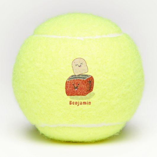 Cute kawaii toast en red toaster cartoon tennisballen (Voorkant)