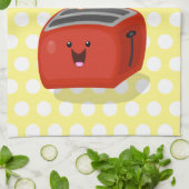 Cute kawaii toast en red toaster cartoon theedoek (Gevouwen)